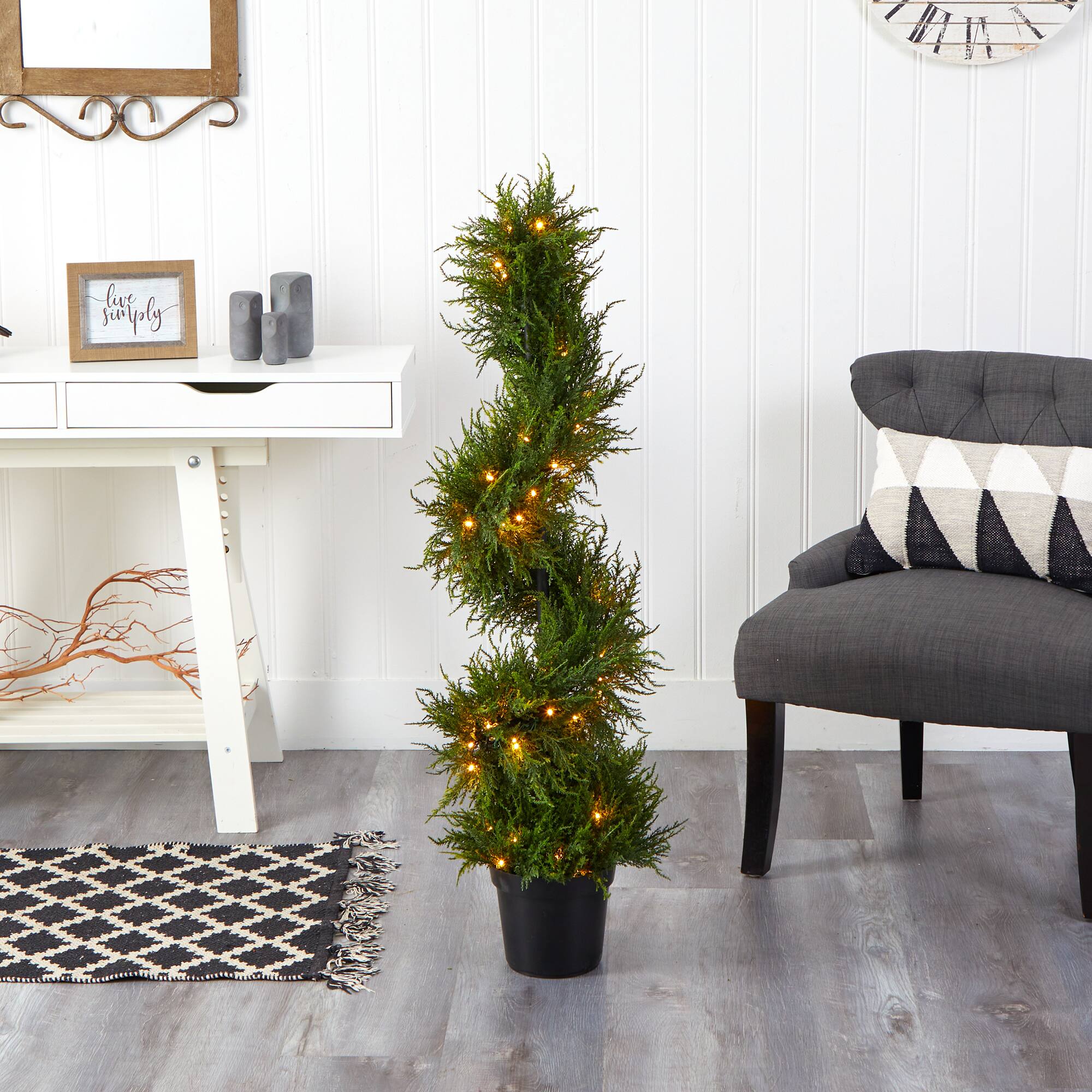 3.75ft. Pre-Lit Spiral Cypress Artificial Potted Tree, Clear LED Lights